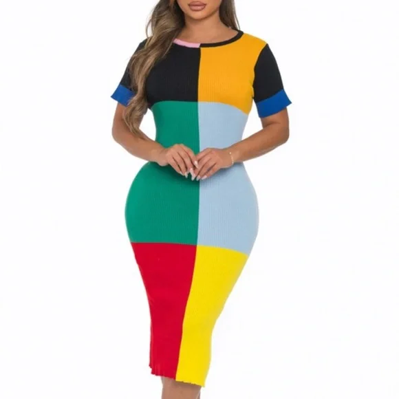 blue and yellow color block dress Serena color block dress